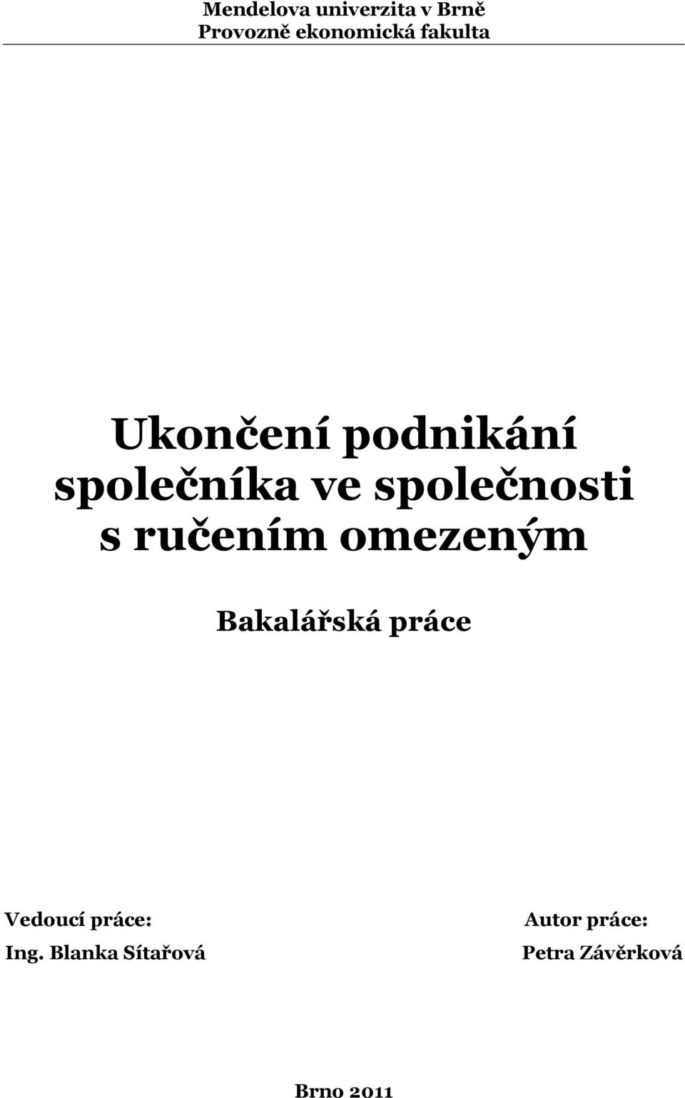 s ručením omezeným Bakalářská práce Vedoucí práce: