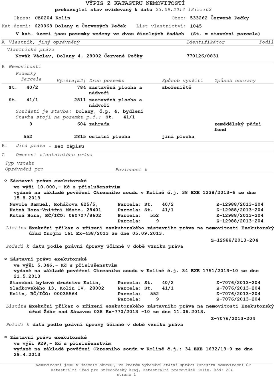 40/2 784 zastavěná plcha a zbřeniště nádvří St. 41/1 2811 zastavěná plcha a nádvří Sučástí je stavba: Dlany, č.p. 4, bydlení Stavba stjí na pzemku p.č.: St.