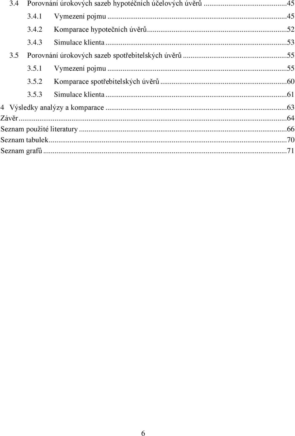 .. 55 3.5.2 Komparace spotřebitelských úvěrů... 60 3.5.3 Simulace klienta... 61 4 Výsledky analýzy a komparace.