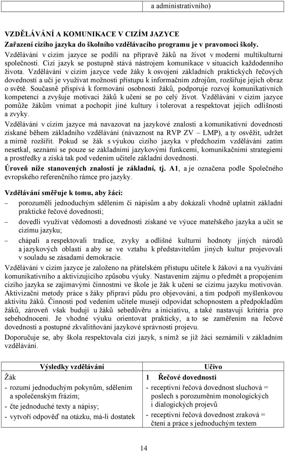 Vzdělávání v cizím jazyce vede žáky k osvojení základních praktických řečových dovedností a učí je využívat možnosti přístupu k informačním zdrojům, rozšiřuje jejich obraz o světě.