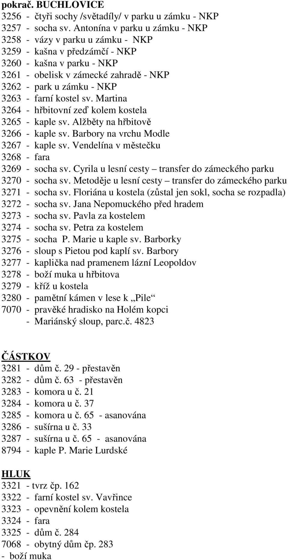 farní kostel sv. Martina 3264 - hřbitovní zeď kolem kostela 3265 - kaple sv. Alžběty na hřbitově 3266 - kaple sv. Barbory na vrchu Modle 3267 - kaple sv.