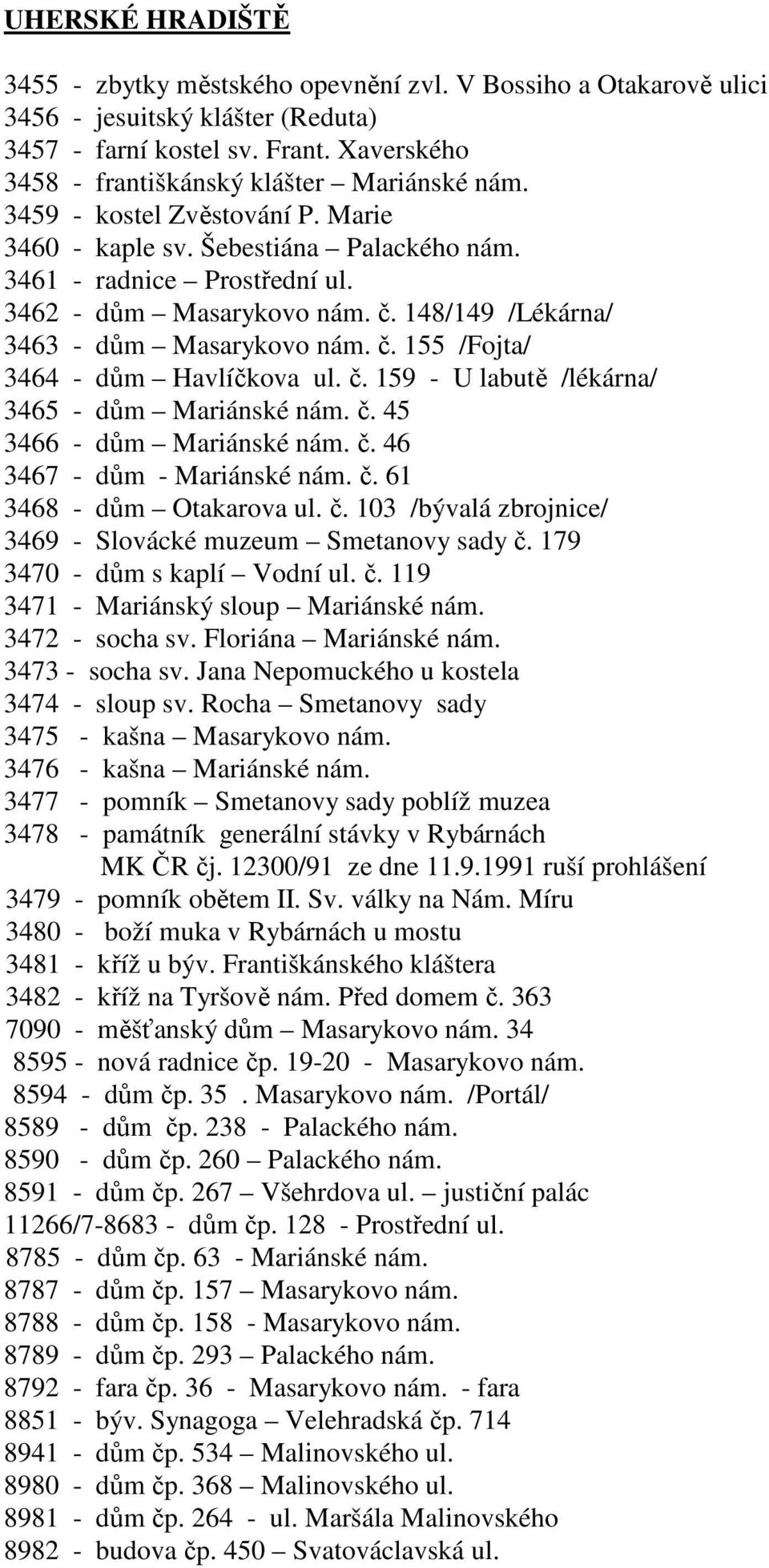 148/149 /Lékárna/ 3463 - dům Masarykovo nám. č. 155 /Fojta/ 3464 - dům Havlíčkova ul. č. 159 - U labutě /lékárna/ 3465 - dům Mariánské nám. č. 45 3466 - dům Mariánské nám. č. 46 3467 - dům - Mariánské nám.