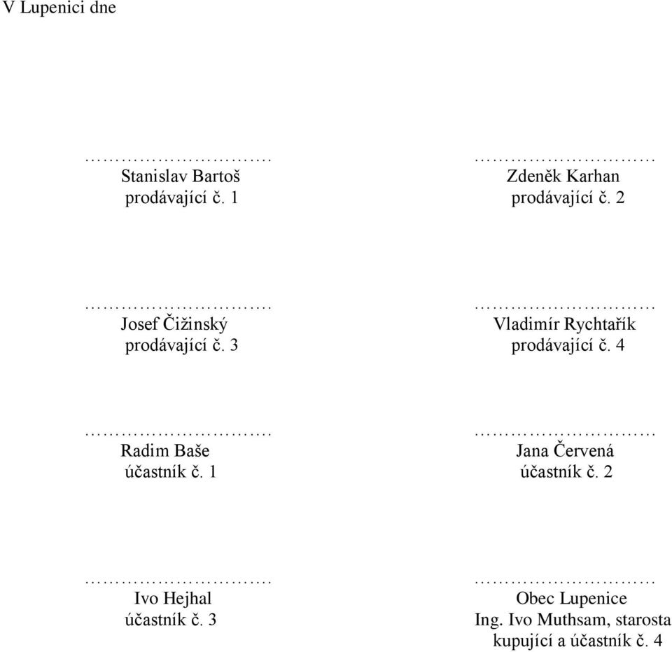 3 prodávjící č. 4. Rdim Bše Jn Červená účstník č. 1 účstník č. 2.