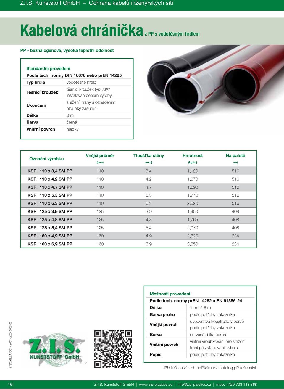 výrobku Tloušťka stěny Na paletě KSR 110 x 3,4 SM PP 110 3,4 1,120 516 KSR 110 x 4,2 SM PP 110 4,2 1,370 516 KSR 110 x 4,7 SM PP 110 4,7 1,590 516 KSR 110 x 5,3 SM PP 110 5,3 1,770 516 KSR 110 x 6,3