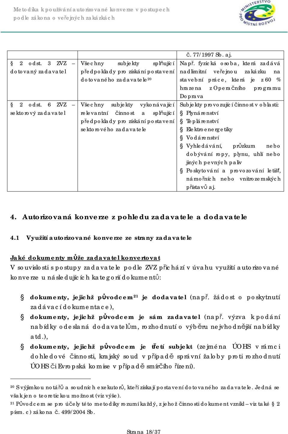 postavení sektorového zadavatele č. 77/1997 Sb. aj. Např.