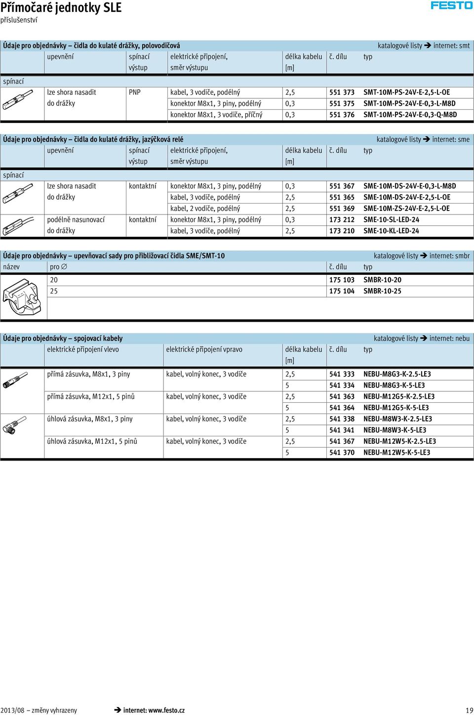 SMT-10M-PS-24V-E-0,3-L-M8D konektor M8x1, 3 vodiče, příčný 0,3 551 376 SMT-10M-PS-24V-E-0,3-Q-M8D Údaje pro objednávky čidla do kulaté drážky, jazýčková relé upevnění spínací elektrické připojení,