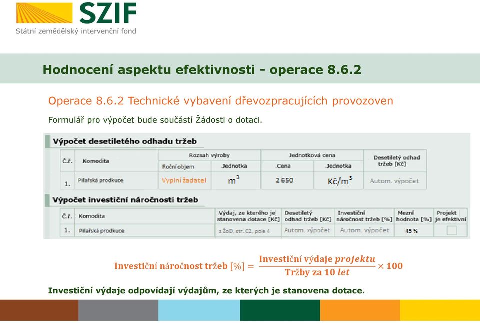 2 Technické vybavení dřevozpracujících provozoven Formulář pro výpočet bude