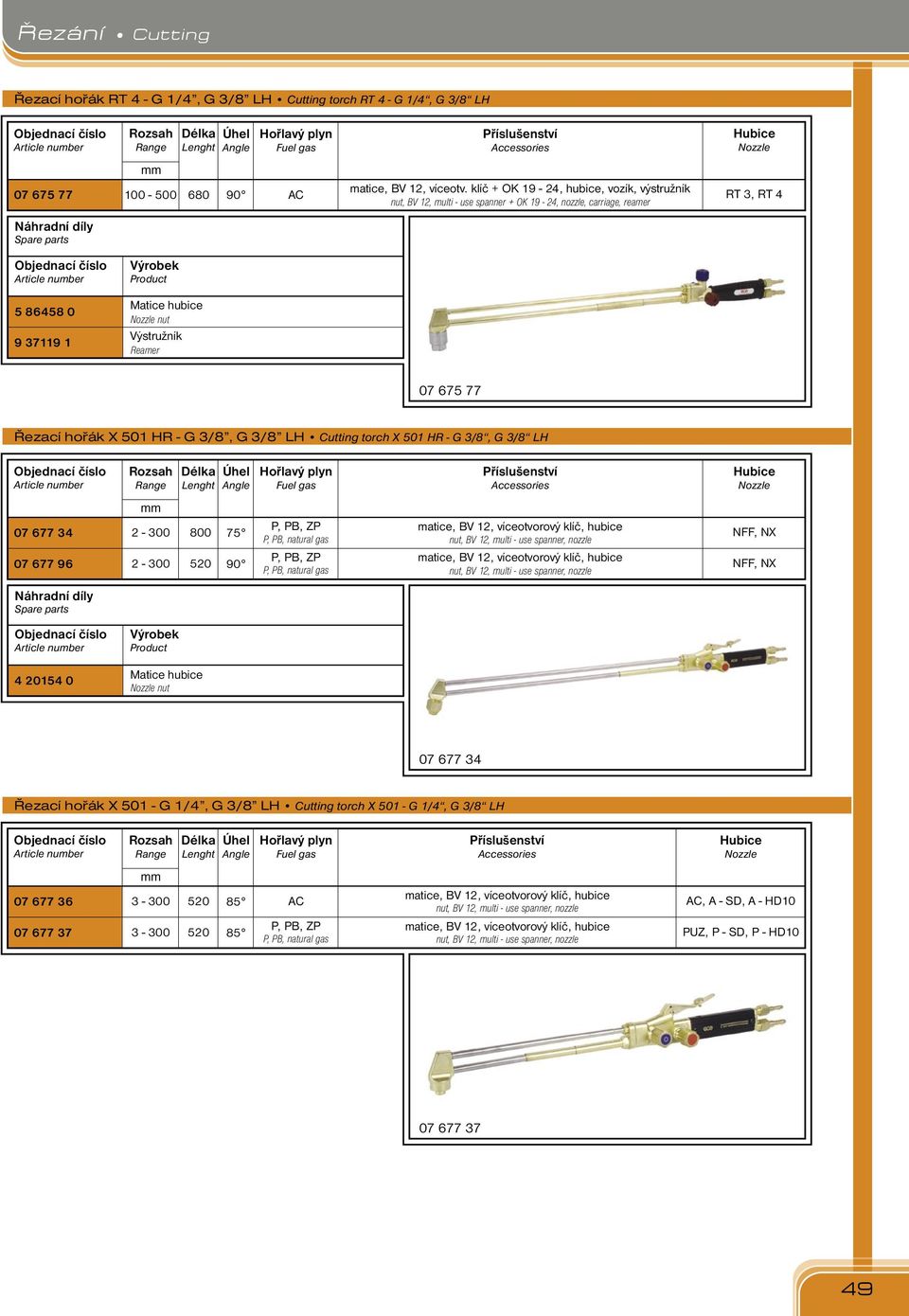 nut Výstružník Reamer 07 7 77 hořák X 01 HR - G /, G / LH torch X 01 HR - G /, G / LH Délka Lenght Úhel Angle Příslušenství Accessories Hubice Nozzle 07 77 4 07 77 9 2-00 2-00 00 20 7 P, PB, ZP P,