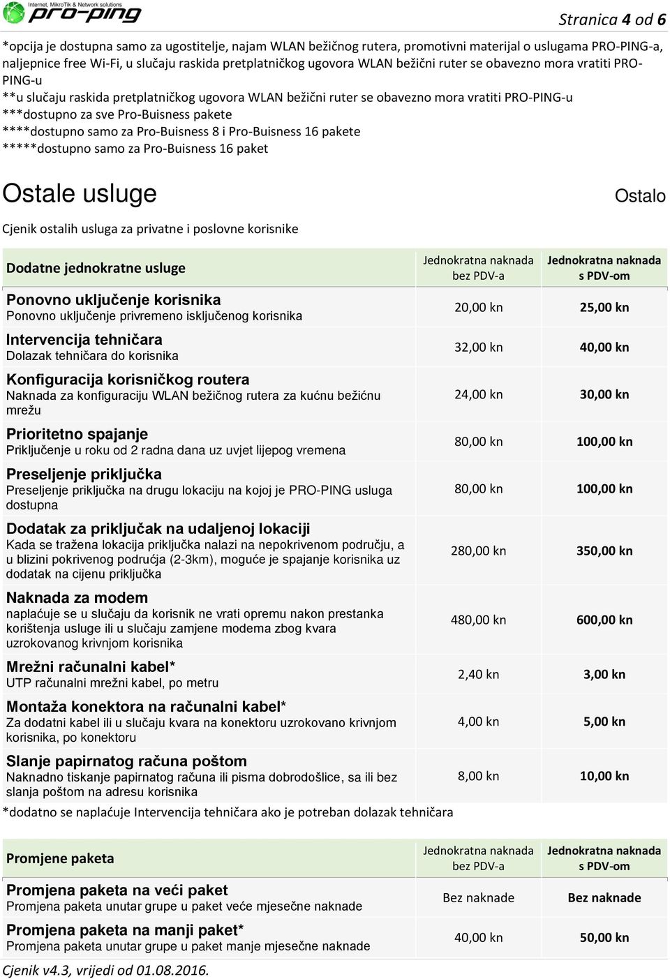 ****dostupno samo za Pro-Buisness 8 i Pro-Buisness 16 pakete *****dostupno samo za Pro-Buisness 16 paket Ostale usluge Ostalo Cjenik ostalih usluga za privatne i poslovne korisnike Dodatne