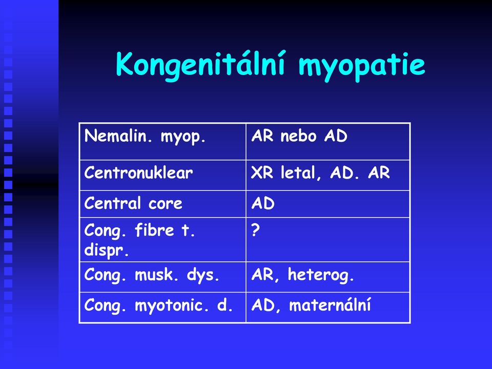 AR nebo AD Centronuklear Central core Cong.