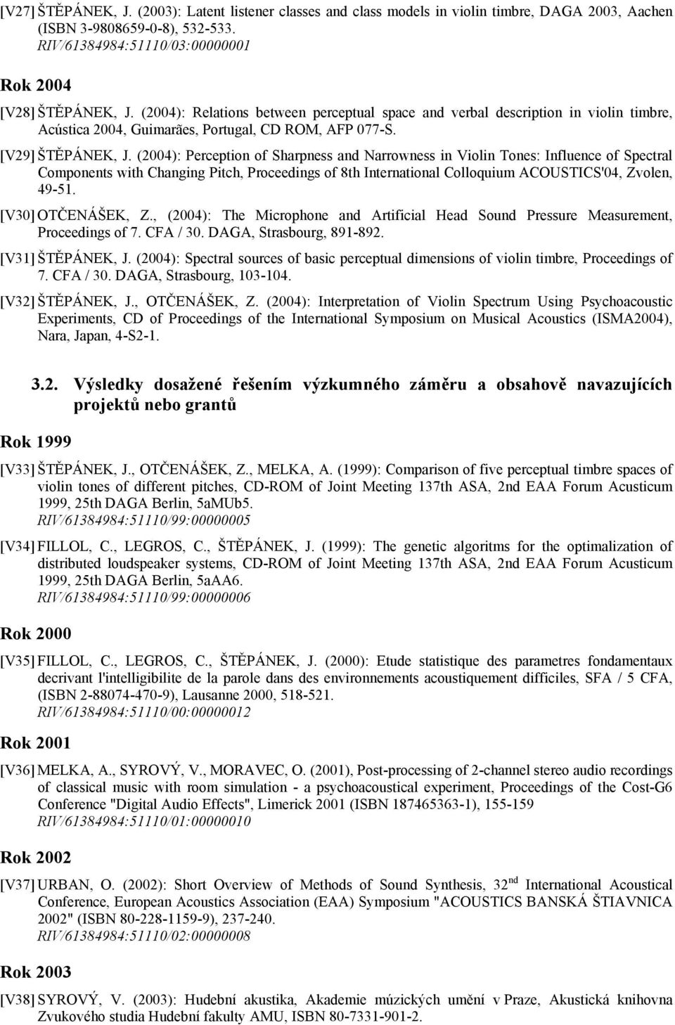 (2004): Perception of Sharpness and Narrowness in Violin Tones: Influence of Spectral Components with Changing Pitch, Proceedings of 8th International Colloquium ACOUSTICS'04, Zvolen, 49-51.