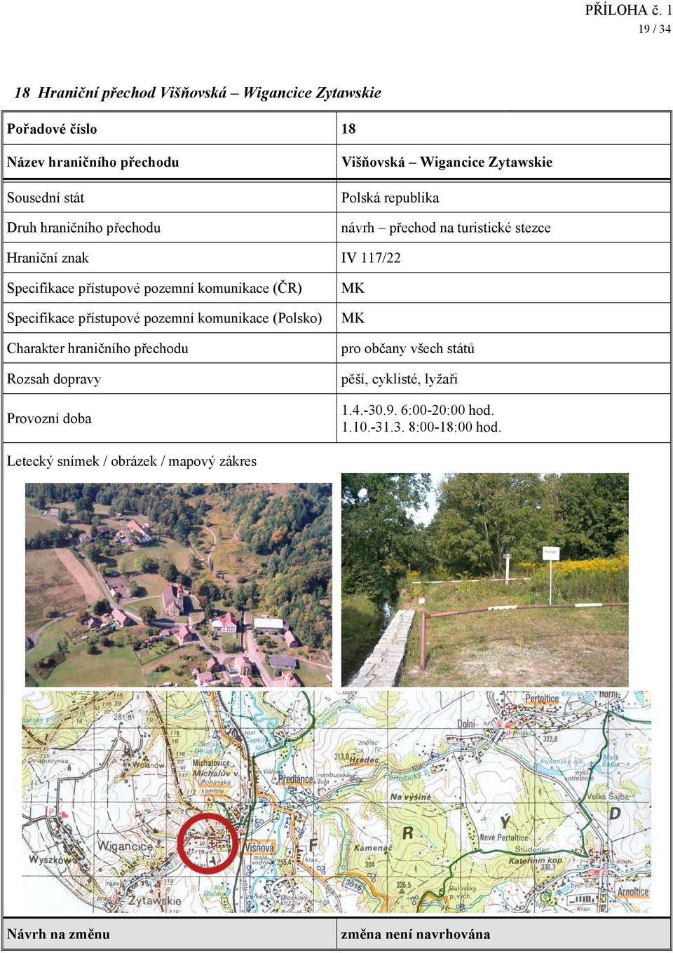 Specifikace přístupové pozemní komunikace (Polsko) pěší, cyklisté, lyžaři 1.4.-30.9.