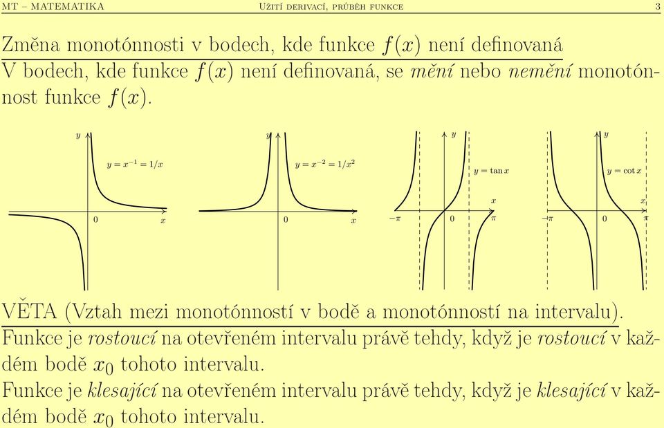 = 1 = 1/ = 2 = 1/ 2 = tan = cot π π π π VĚTA (Vztah mezi monotónností v bodě a monotónností na intervalu).