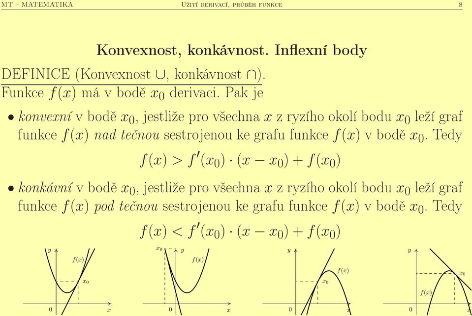 Pak je konvení v bodě, jestliže pro všechna z rzího okolí bodu leží graf funkce f() nad tečnou sestrojenou ke grafu