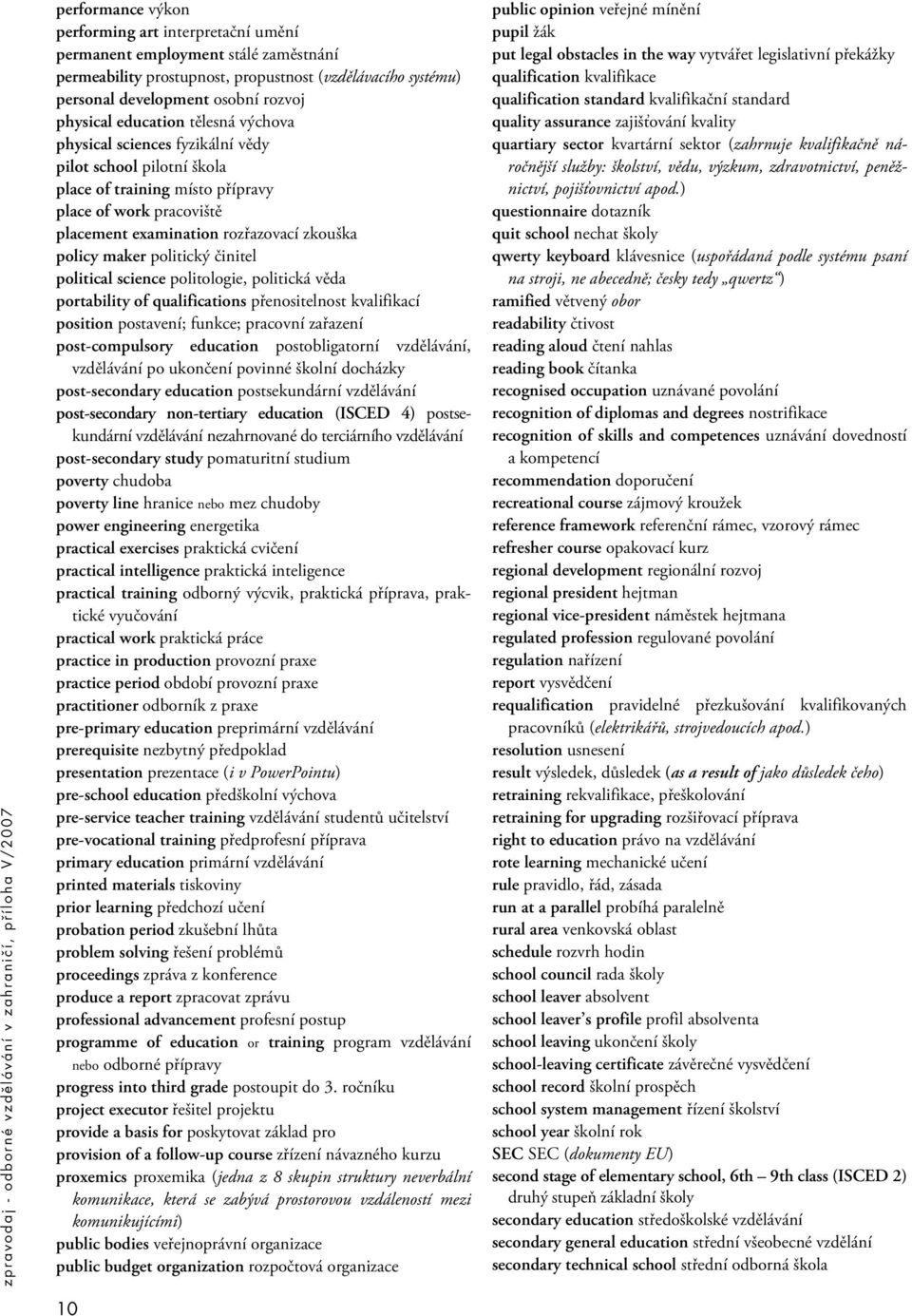 politický činitel political science politologie, politická věda portability of qualifications přenositelnost kvalifikací position postavení; funkce; pracovní zařazení post-compulsory education