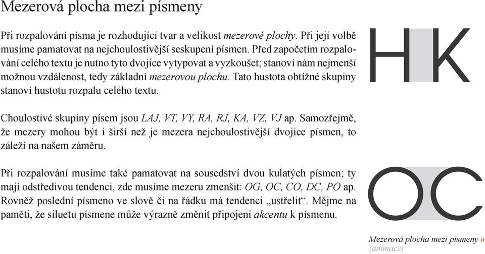 Tato hustota obtížné skupiny stanoví hustotu rozpalu celého textu. H K Choulostivé skupiny písem jsou LAJ, VT, VY, RA, RJ, KA, VZ, VJ ap.