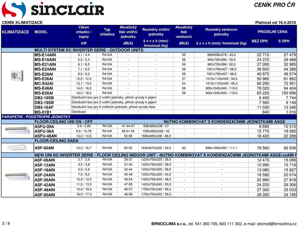 MS-E36AI 10,5 / 12,0 R410A - - 57 1015x1103x440 / 94,0 50 960 61 662 MC-E42AI 12,1 / 13,0 R410A - - 54 1015x1103x440 / 95,0 60 290 72 951 MS-E48AI 14,0 / 16,0 R410A - - 58 900x1345x340 / 116,0 78 020