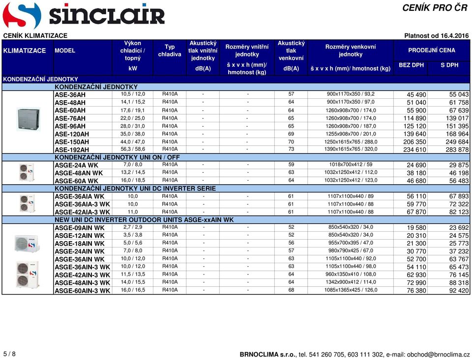 120 151 395 ASE-120AH 35,0 / 38,0 R410A - - 69 1255x908x700 / 201,0 139 640 168 964 ASE-150AH 44,0 / 47,0 R410A - - 70 1250x1615x765 / 288,0 206 350 249 684 ASE-192AH 56,3 / 58,6 R410A - - 73