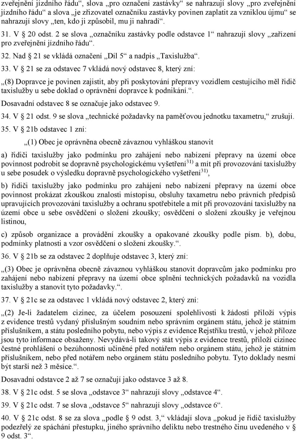 Nad 21 se vkládá označení Díl 5 a nadpis Taxislužba. 33.