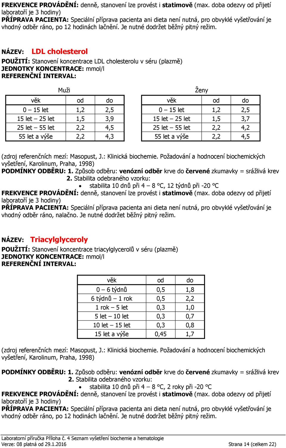 let 2,2 4,5 25 let 55 let 2,2 4,2 55 let a výše 2,2 4,3 55 let a výše 2,2 4,5 stabilita 10 dnů při 4 8 C, 12 týdnů při -20 C Triacylglyceroly POUŽITÍ: Stanovení koncentrace triacylglycerolů v séru