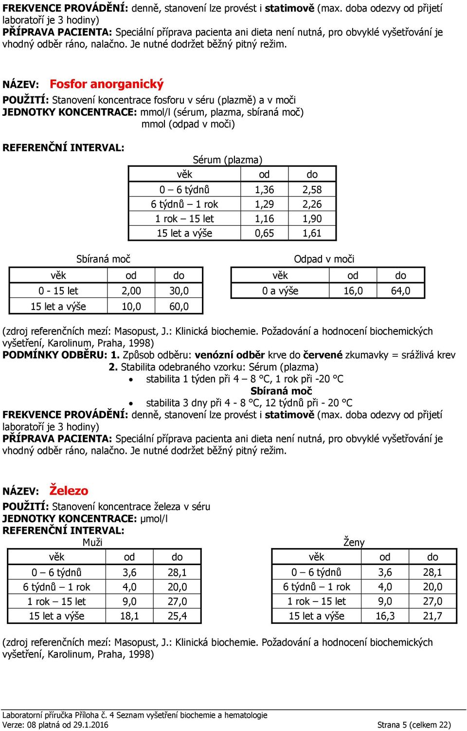 při 4 8 C, 1 rok při -20 C stabilita 3 dny při 4-8 C, 12 týdnů při - 20 C Železo POUŽITÍ: Stanovení koncentrace železa v séru JEDNOTKY KONCENTRACE: µmol/l 0 6 týdnů 3,6 28,1 6 týdnů 1 rok