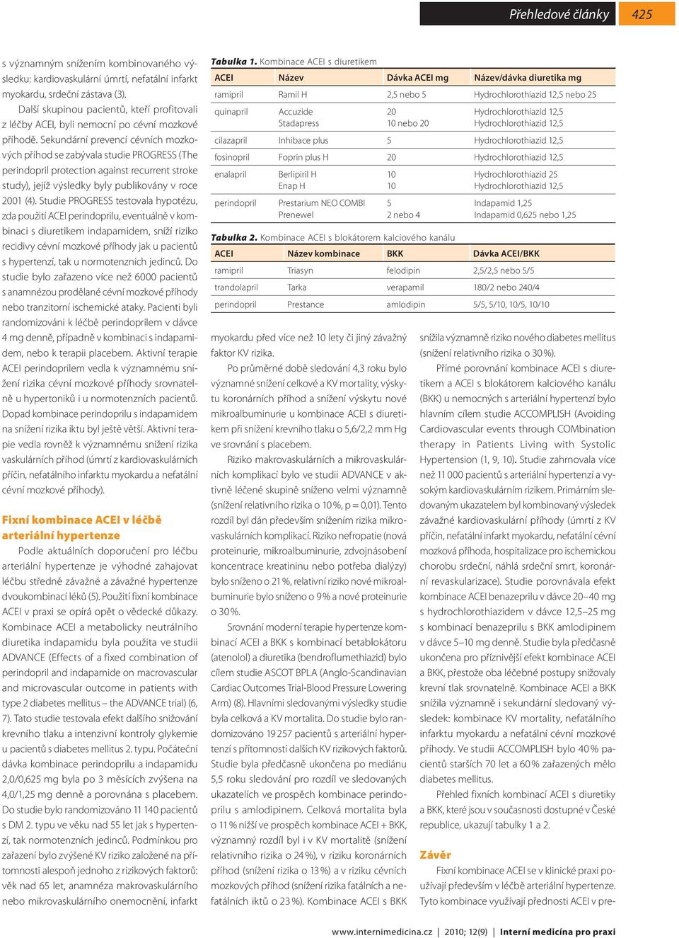 Sekundární prevencí cévních mozkových příhod se zabývala studie PROGRESS (The perindopril protection against recurrent stroke study), jejíž výsledky byly publikovány v roce 2001 (4).