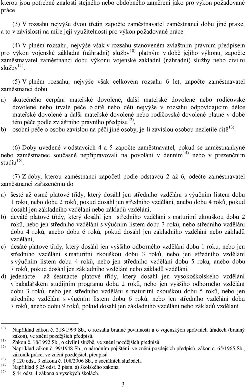 (4) V plném rozsahu, nejvýše však v rozsahu stanoveném zvláštním právním předpisem pro výkon vojenské základní (náhradní) služby 10) platným v době jejího výkonu, započte zaměstnavatel zaměstnanci