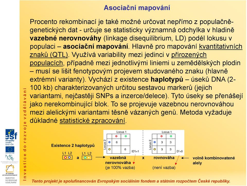 Využívá variability mezi jedinci v přirozených populacích, případně mezi jednotlivými liniemi u zemědělských plodin musí se lišit fenotypovým projevem studovaného znaku (hlavně extrémní varianty).