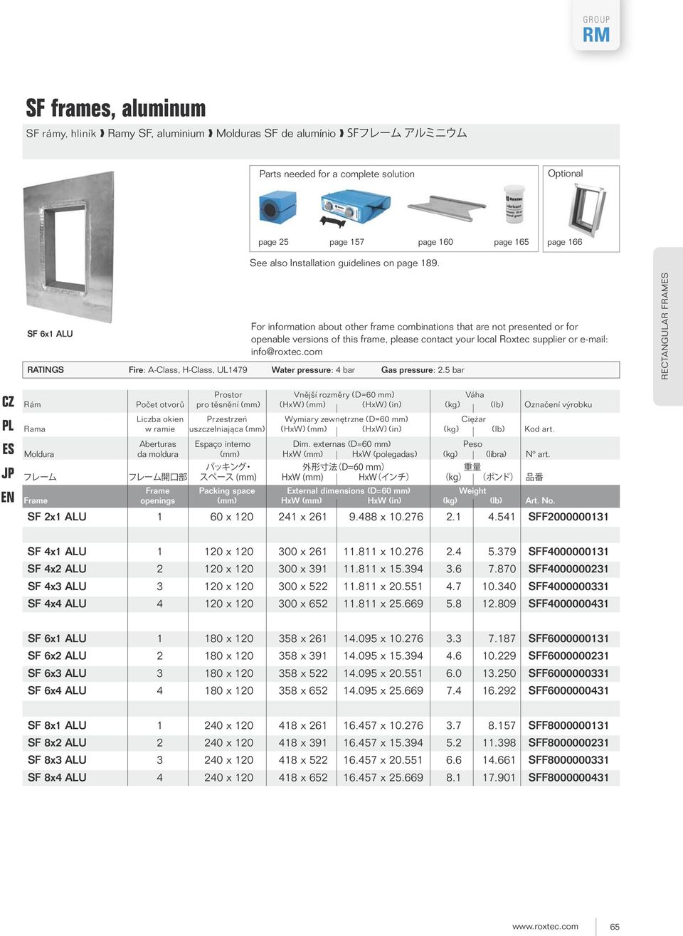 SF 6x1 LU For information about other frame combinations that are not presented or for openable versions of this frame, please contact your local Roxtec supplier or e-mail: info@roxtec.