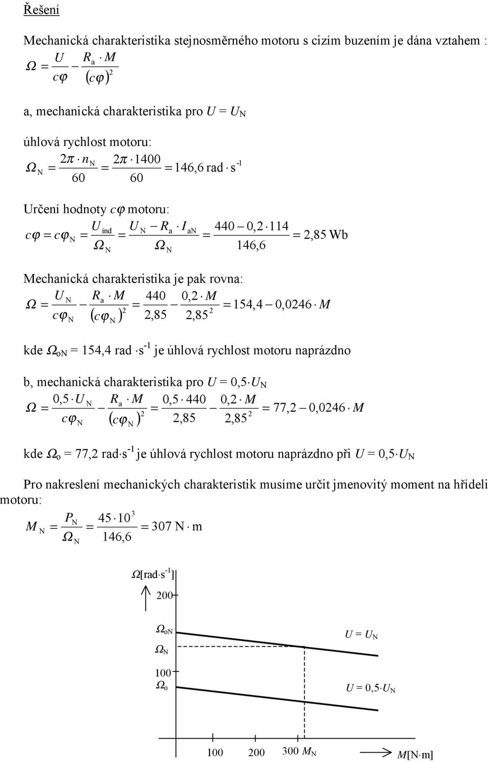 s je úhlová rychlost motoru narázdno b, mechanická charakteristika ro 0,5 0, 5 Ra 0, 5 440 0, Ω 77, 0, 04, 85, 85 ( ) kde Ω o 77, rad s je úhlová rychlost motoru