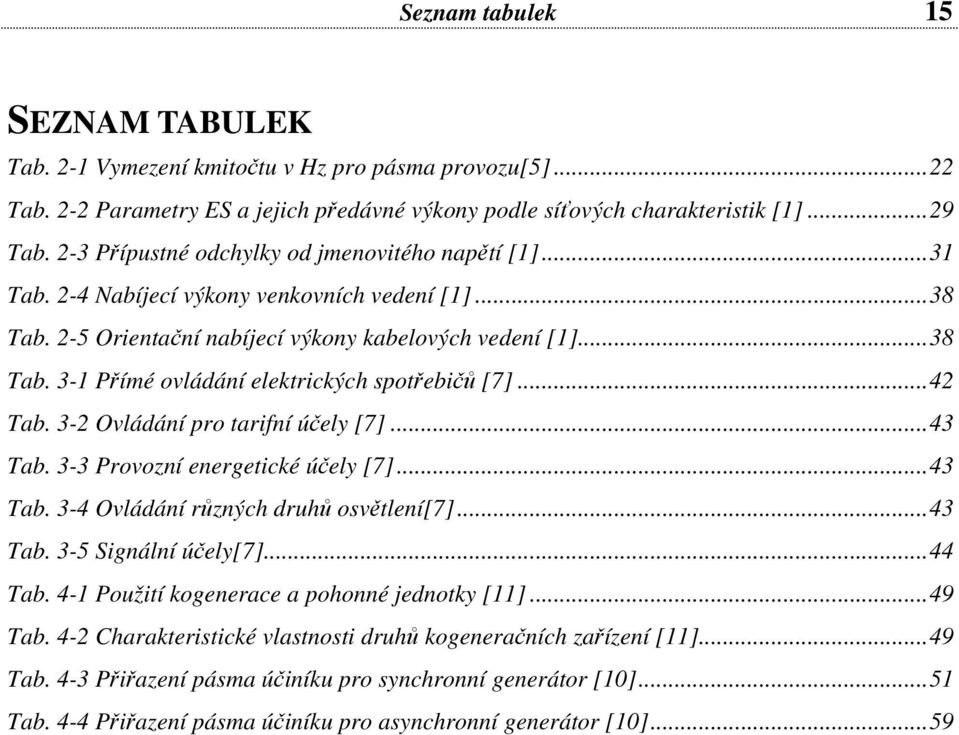 ..42 Tab. 3-2 Ovládání pro tarifní účely [7]...43 Tab. 3-3 Provozní energetické účely [7]...43 Tab. 3-4 Ovládání různých druhů osvětlení[7]...43 Tab. 3-5 Signální účely[7]...44 Tab.