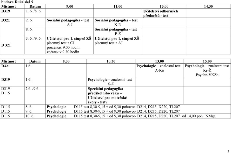 6. Psychologie znalostní test D319 D115 S-Ž 2.6. /9.6. Speciální pedagogika předškolního věku mateřské školy - testy D115 8. 6.