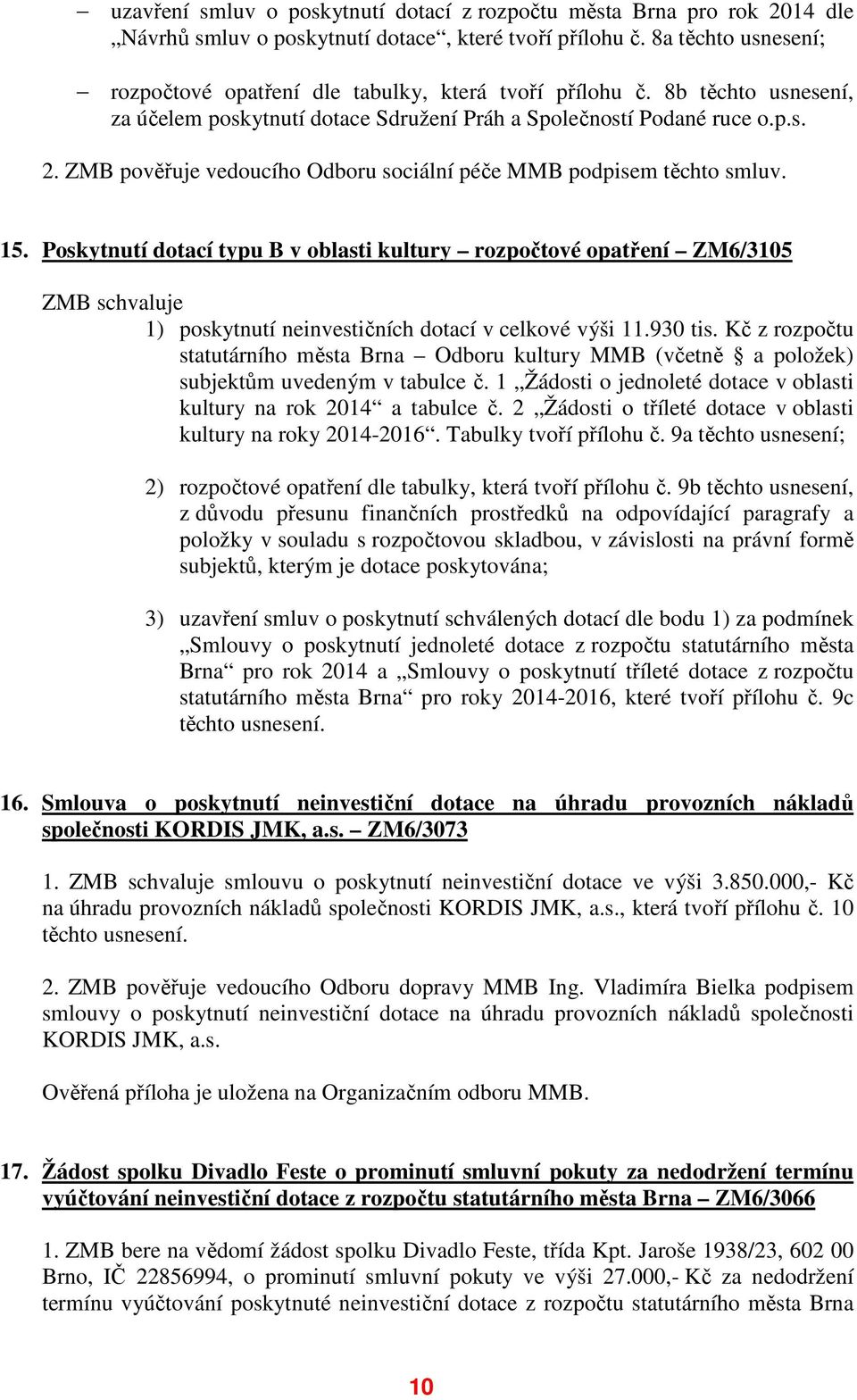 ZMB pověřuje vedoucího Odboru sociální péče MMB podpisem těchto smluv. 15.