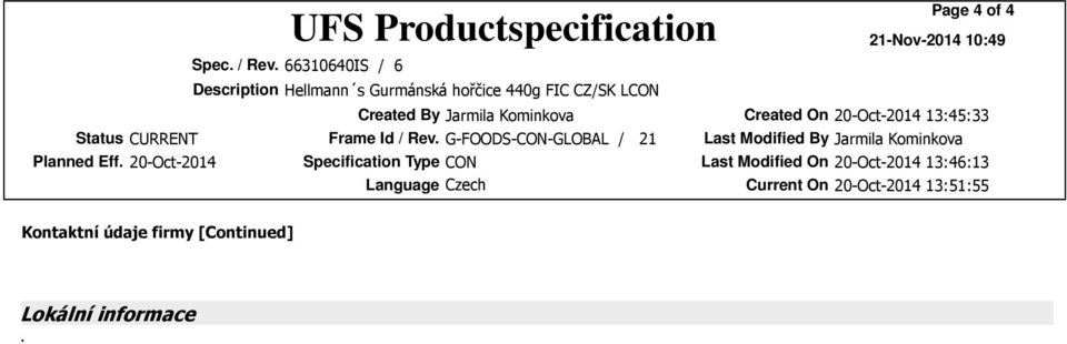 Kominkova Planned Eff 20-Oct-2014 Specification Type