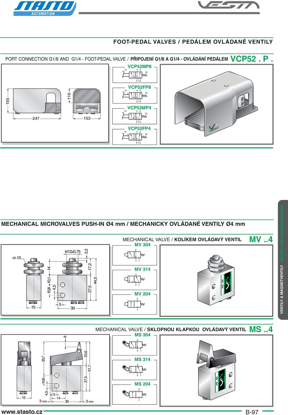 5 5 0,8 0,,5 5 Mx0,75 0, 7, 7,5,5 MECHANICAL VALVE / KOLÍKEM OVLÁDAVÝ VENTIL MV.