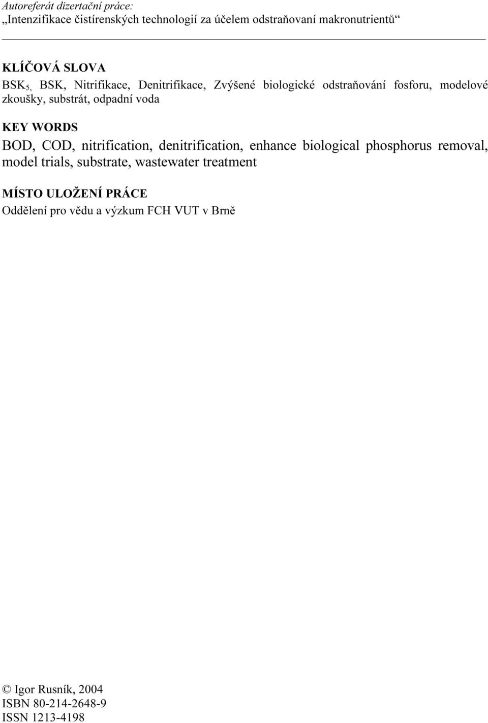 enhance biological phosphorus removal, model trials, substrate, wastewater treatment MÍSTO