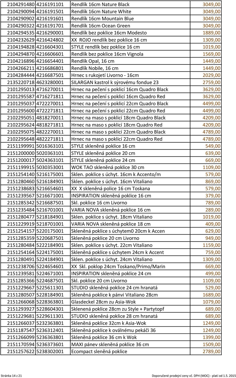 16 cm 1019,00 2104294870 4216606601 Rendlík bez poklice 16cm Vignola 1569,00 2104216896 4216654401 Rendlík Opal, 16 cm 1449,00 2104266211 4216686801 Rendlík Nobile, 16 cm 1449,00 2104284444