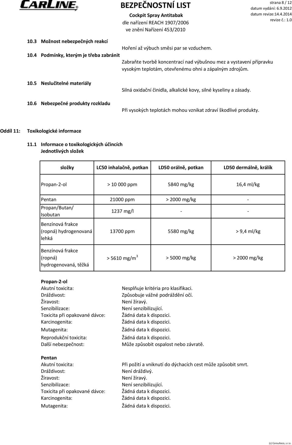 Oddíl 11: Toxikologické informace 11.