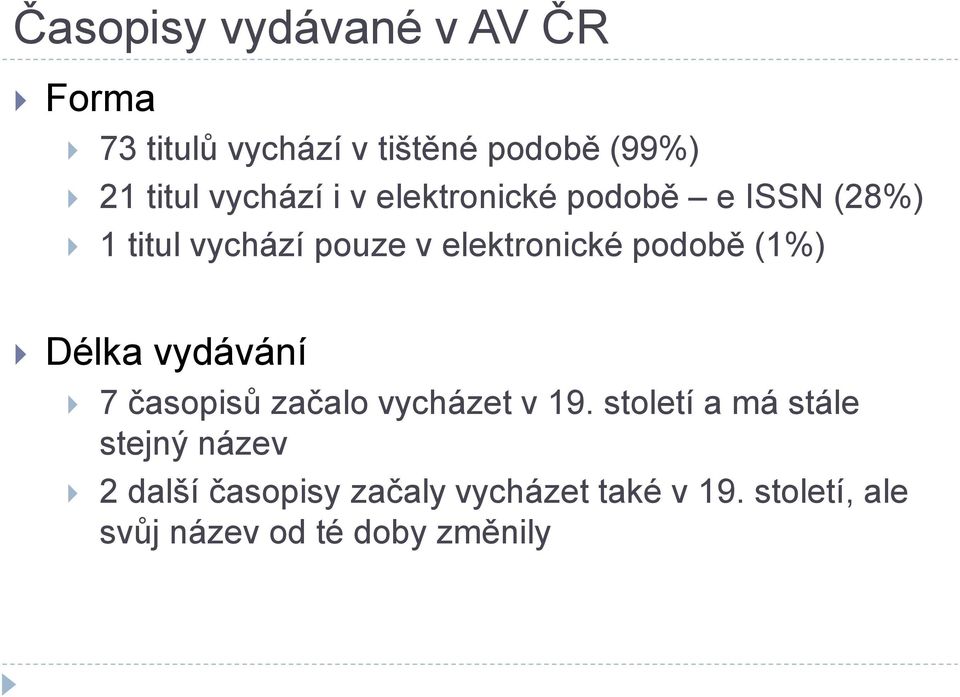 podobě (1%) Délka vydávání 7 časopisů začalo vycházet v 19.