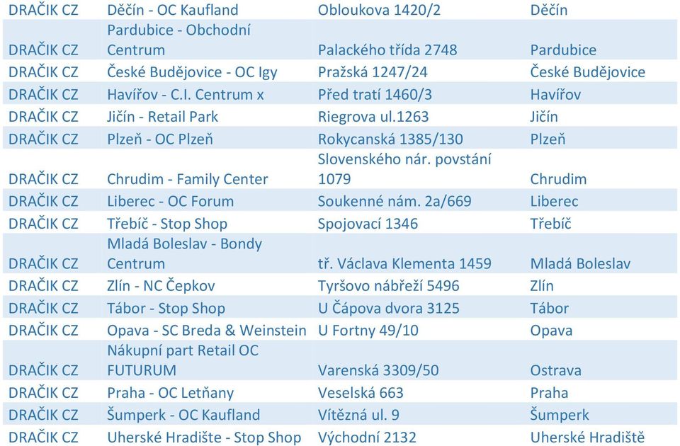 2a/669 Liberec Třebíč - Stop Shop Spojovací 1346 Třebíč Mladá Boleslav - Bondy Centrum tř.