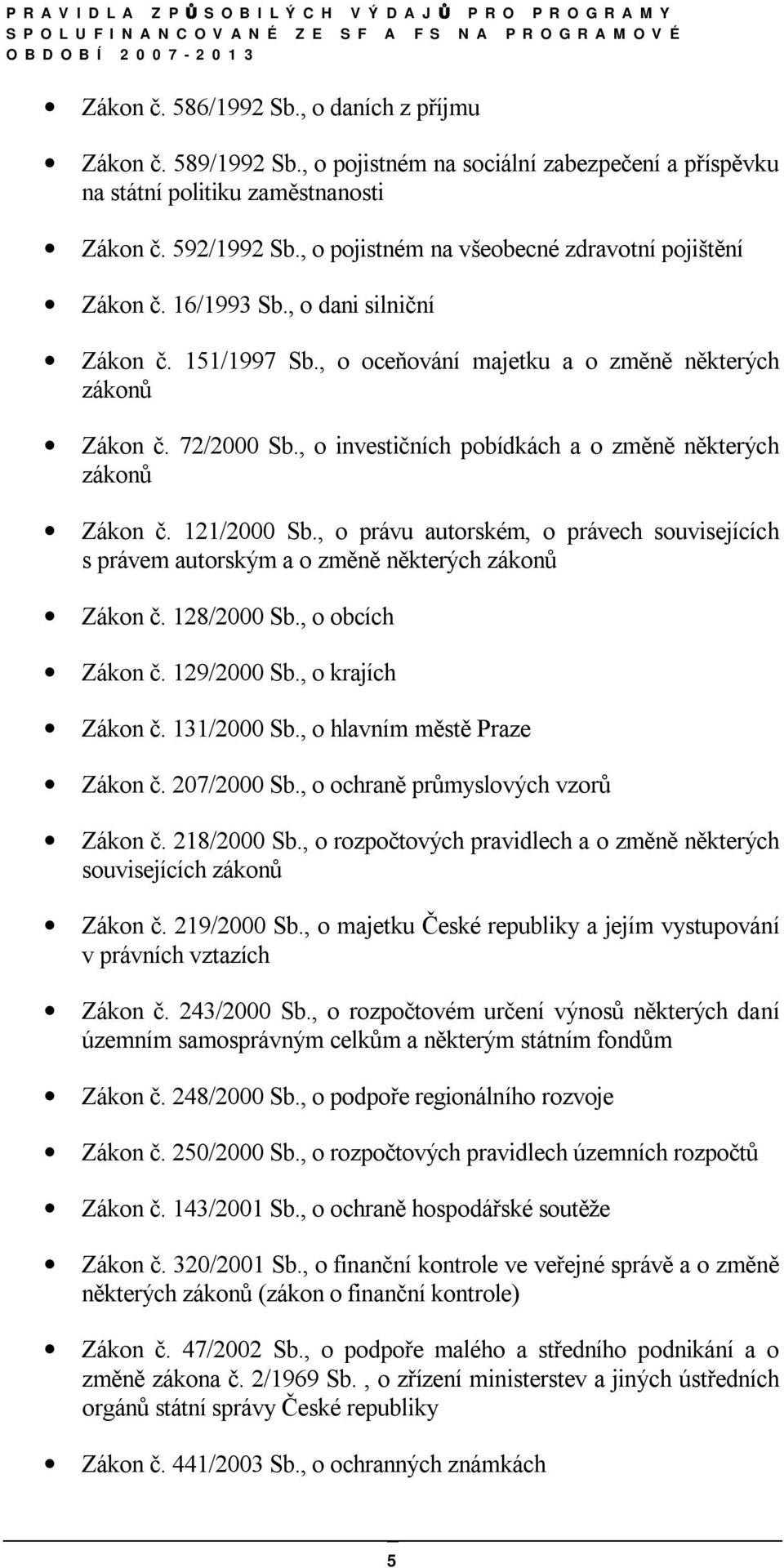 , o investičních pobídkách a o změně některých zákonů Zákon č. 121/2000 Sb., o právu autorském, o právech souvisejících s právem autorským a o změně některých zákonů Zákon č. 128/2000 Sb.