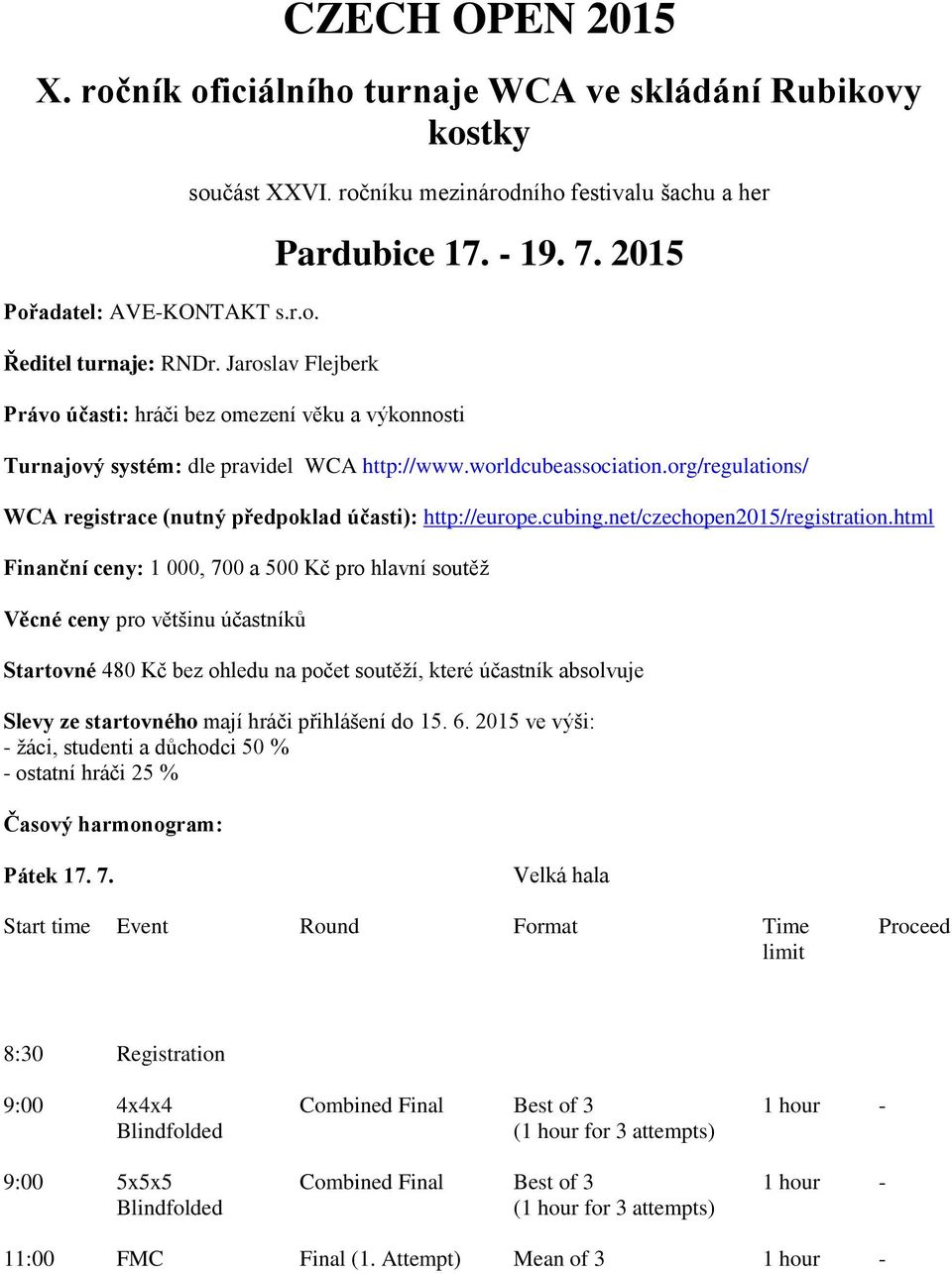 org/regulations/ WCA registrace (nutný předpoklad účasti): http://europe.cubing.t/czechopen2015/registration.