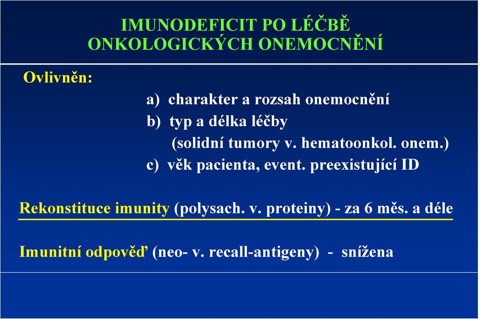 preexistující ID Rekonstituce imunity (polysach. v. proteiny) - za 6 měs.