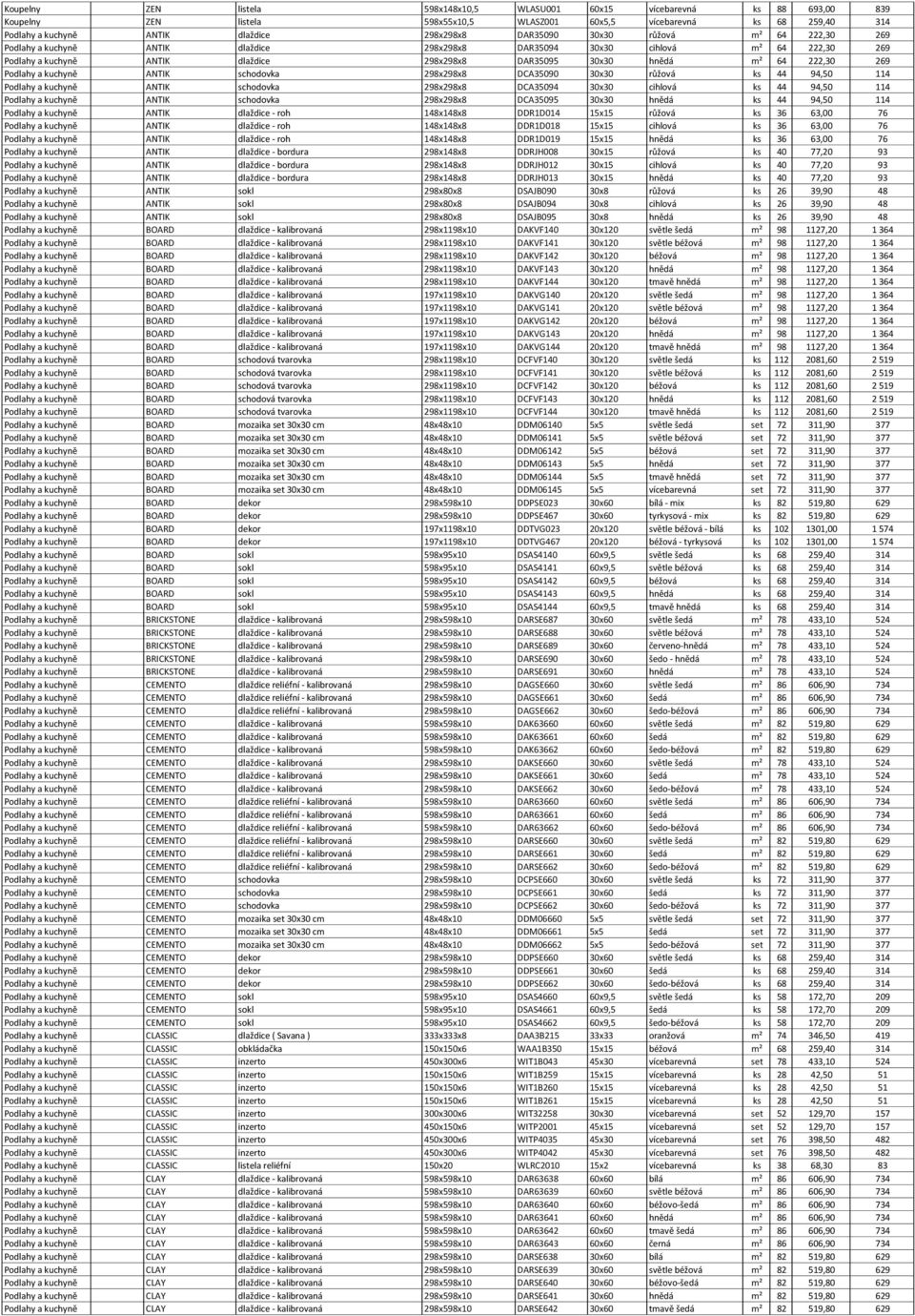 269 Podlahy a kuchyně ANTIK schodovka 298x298x8 DCA35090 30x30 růžová ks 44 94,50 114 Podlahy a kuchyně ANTIK schodovka 298x298x8 DCA35094 30x30 cihlová ks 44 94,50 114 Podlahy a kuchyně ANTIK