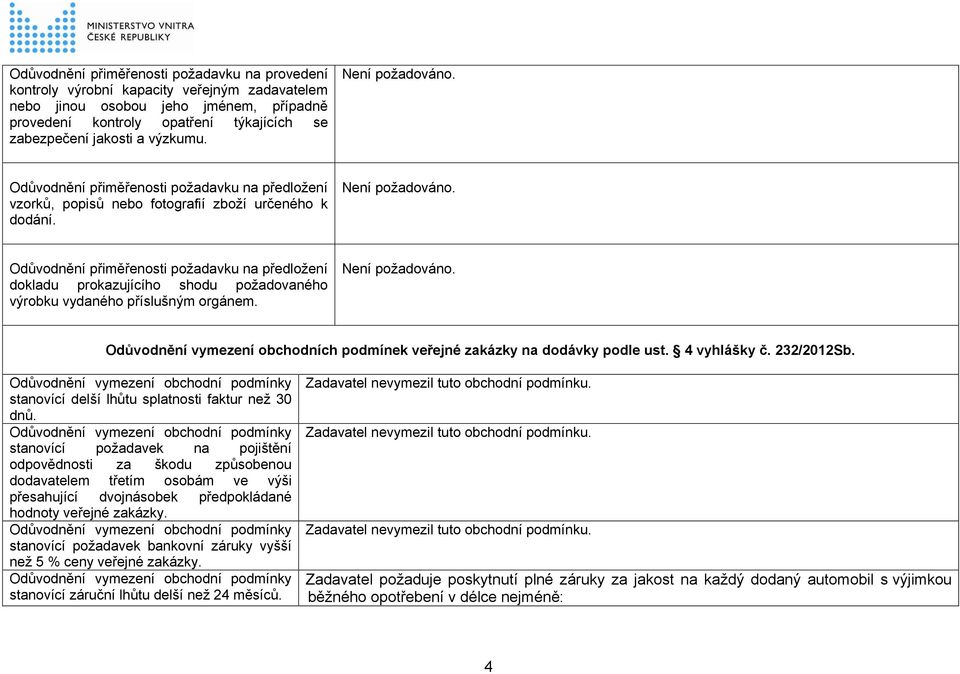 Odůvodnění vymezení obchodních podmínek veřejné zakázky na dodávky podle ust. 4 vyhlášky č. 232/2012Sb. stanovící delší lhůtu splatnosti faktur než 30 dnů.