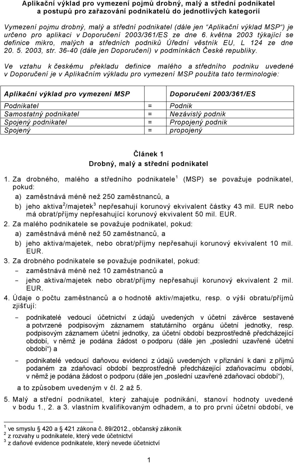 36-40 (dále jen Doporučení) v podmínkách České republiky.