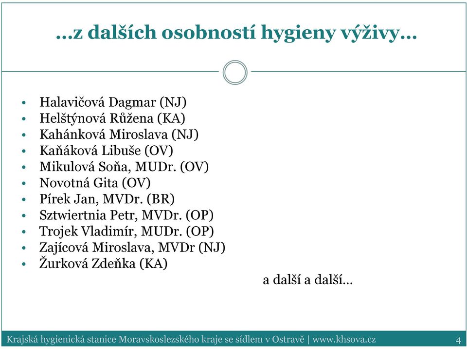 (OV) Novotná Gita (OV) Pírek Jan, MVDr. (BR) Sztwiertnia Petr, MVDr.