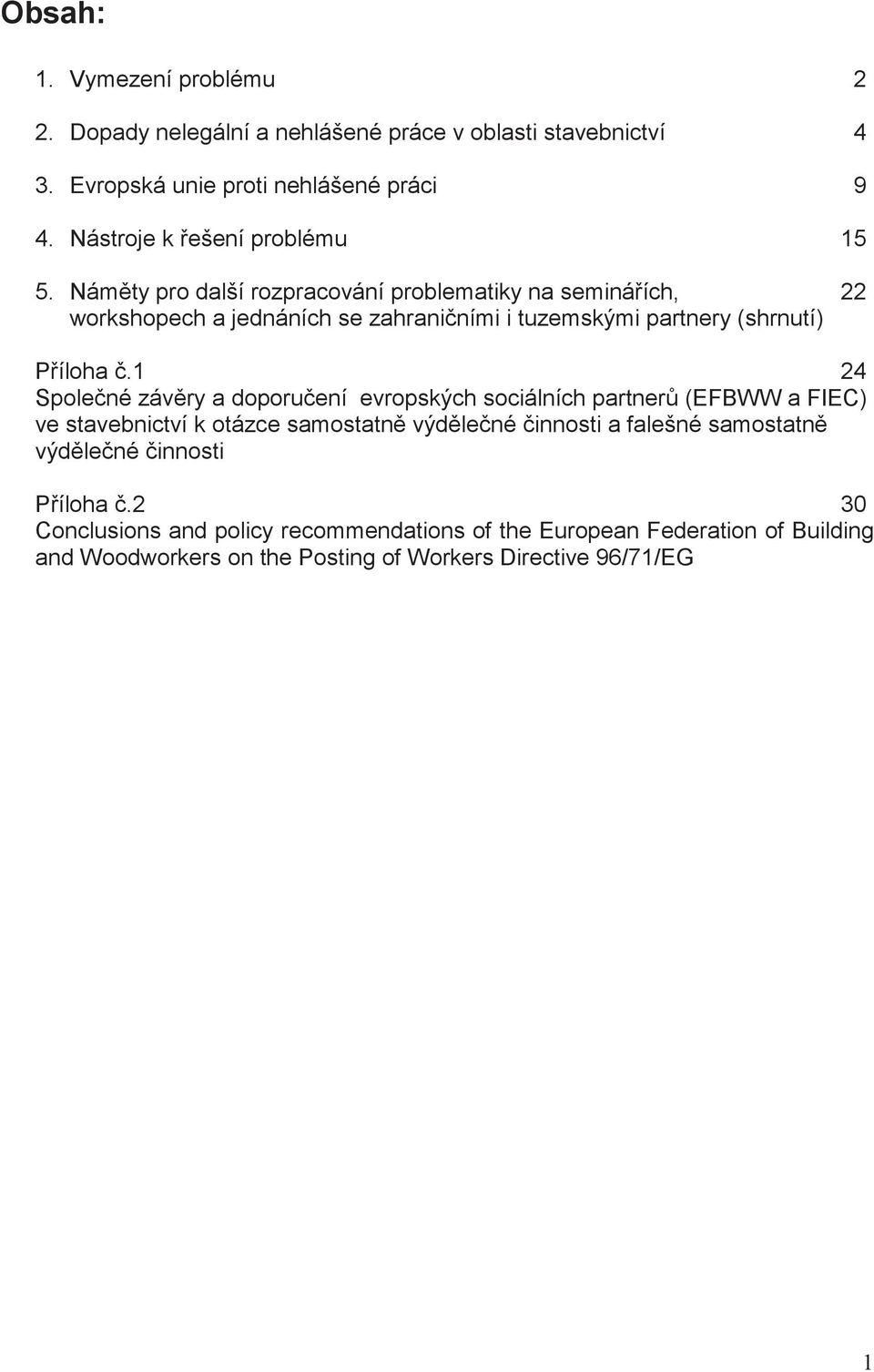 Námty pro další rozpracování problematiky na semináích, 22 workshopech a jednáních se zahraniními i tuzemskými partnery (shrnutí) Píloha.