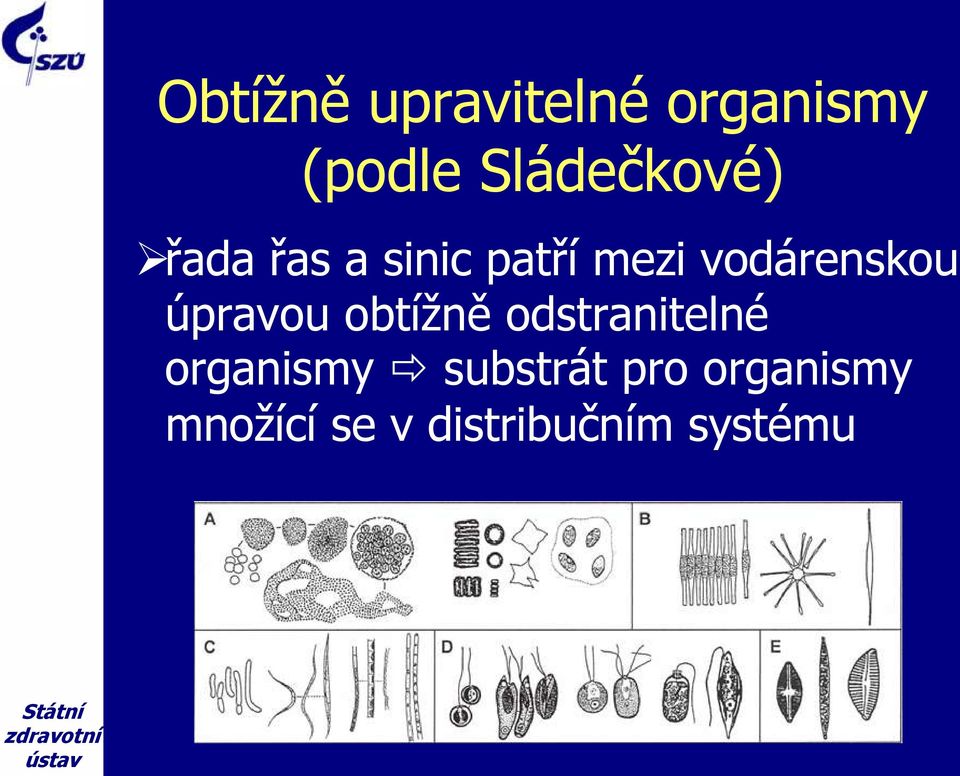 vodárenskou úpravou obtížně odstranitelné