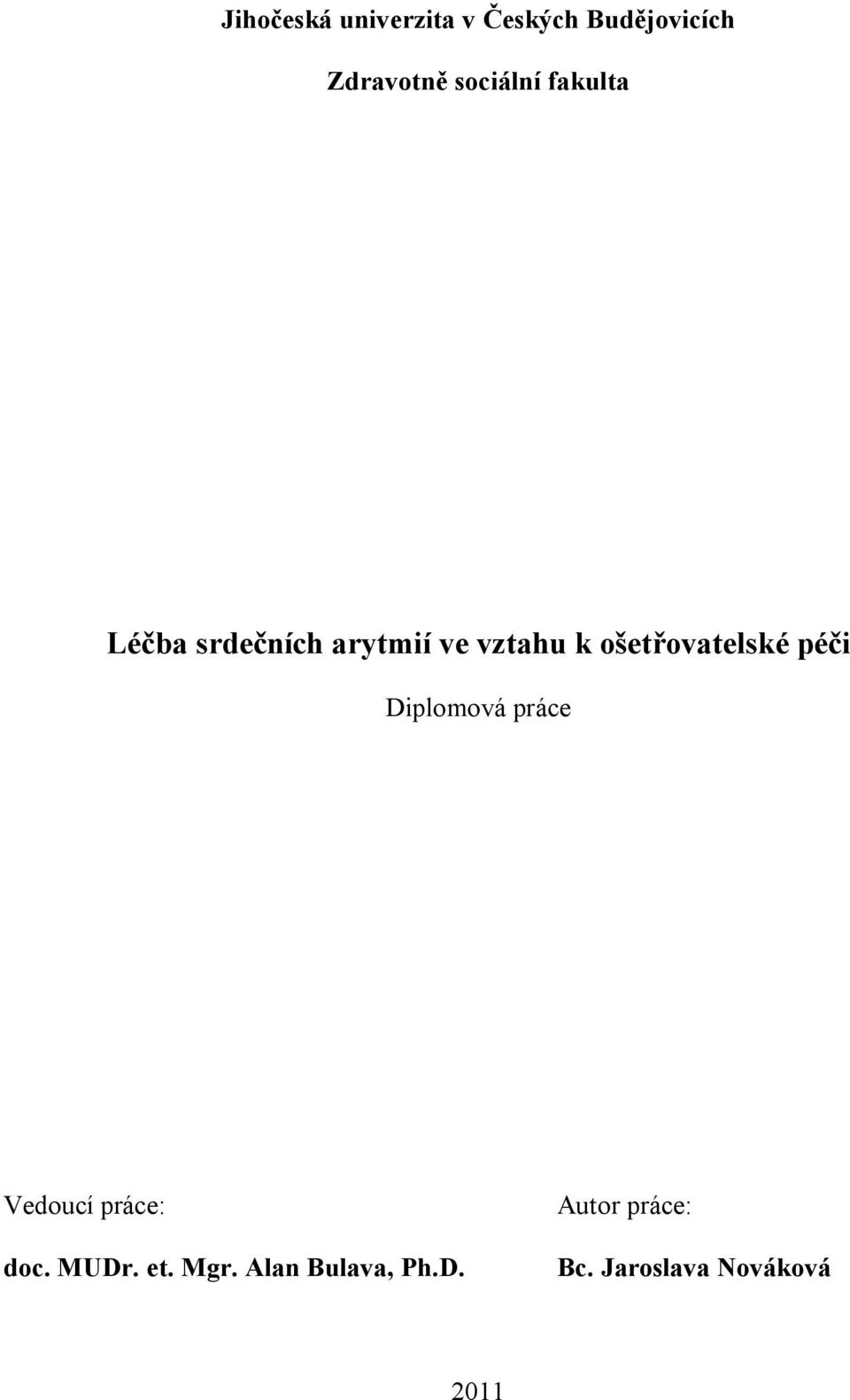 ošetřovatelské péči Diplomová práce Vedoucí práce: doc.